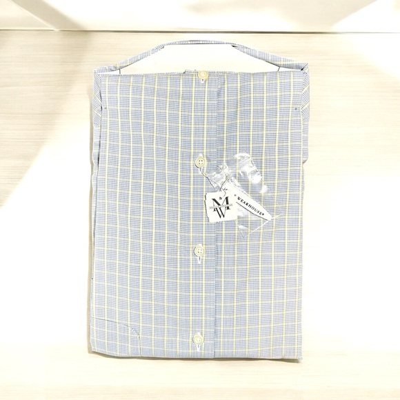 Pronto Uomo Men’s Dress Shirt Modern Fit 17 34/35 Blue Yellow Plaid NWT - Picture 3 of 5